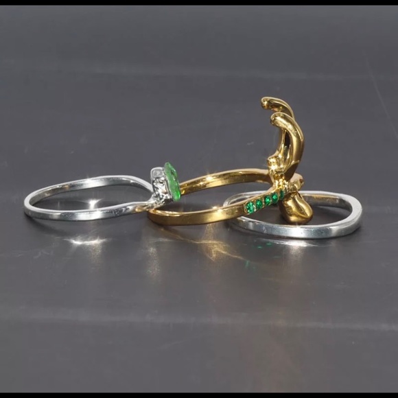 Loki rings 3 pc set new green silver gold rhinestone love Loki horns - Picture 5 of 14
